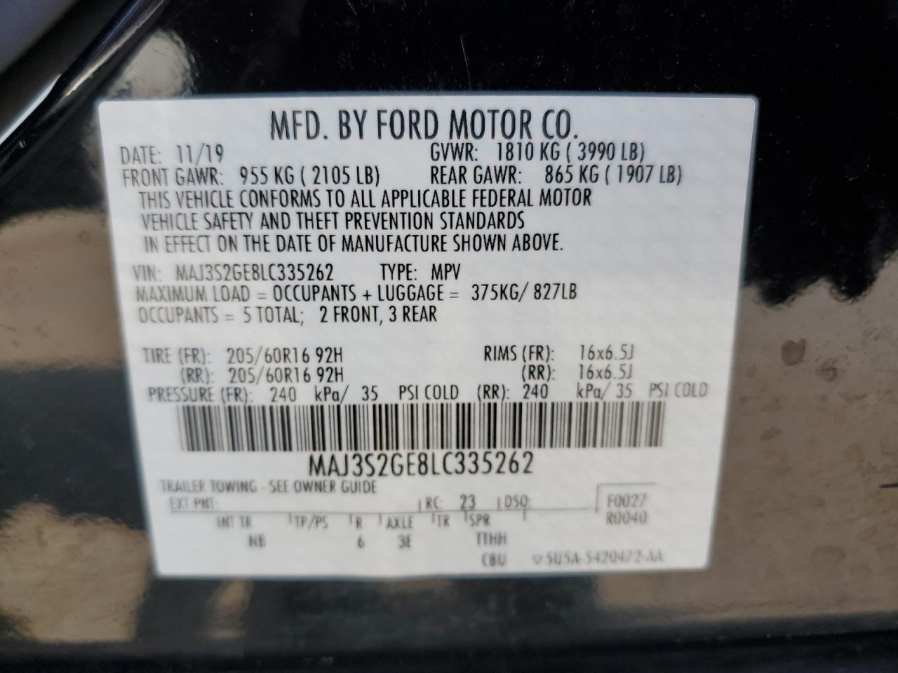 MAJ3S2GE8LC335262 FORD ECOSPORT 2020