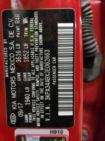 3KPA34ABXJE062663 KIA RIO EX