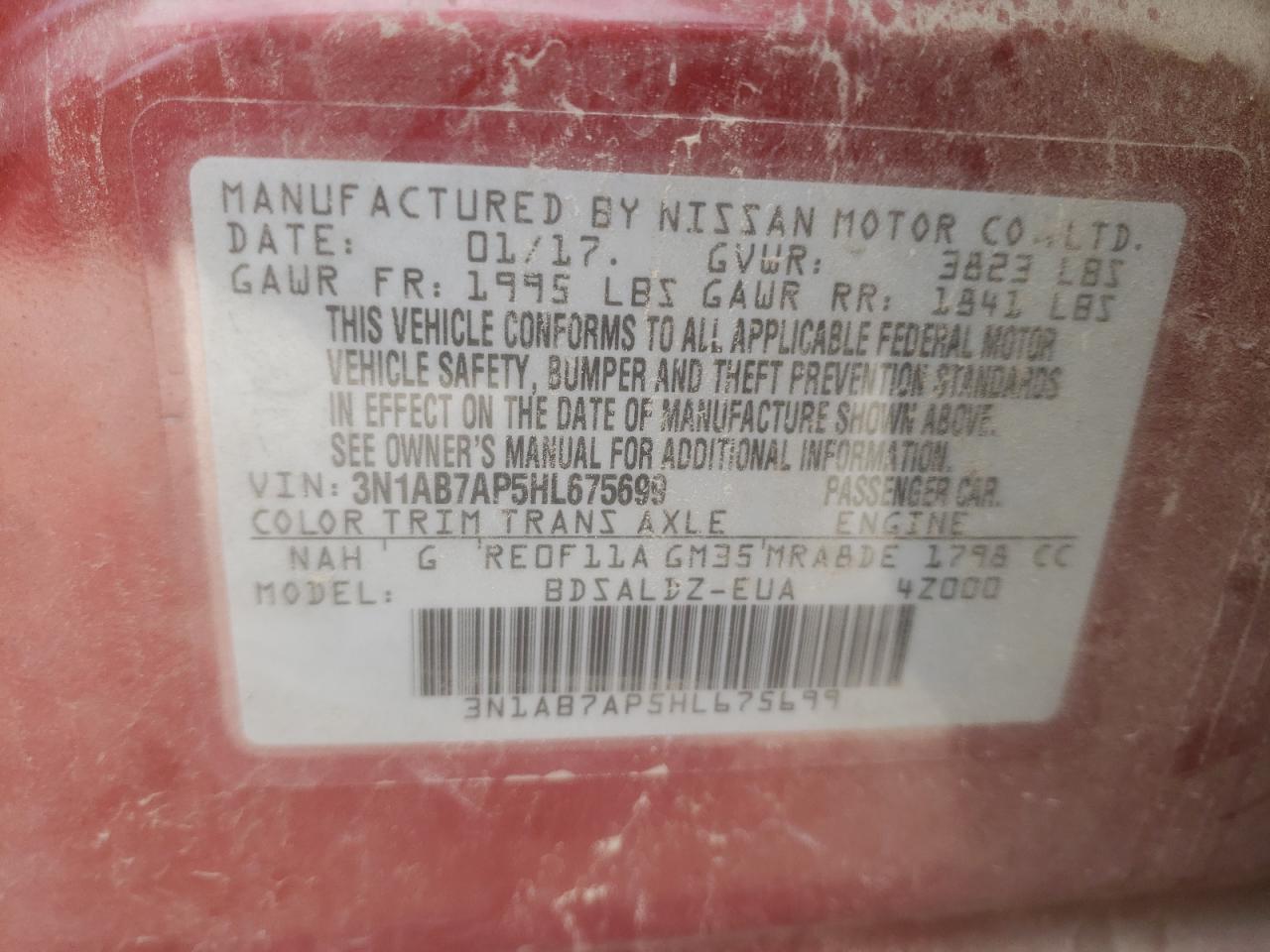 3N1AB7AP5HL675699 NISSAN SENTRA 2017