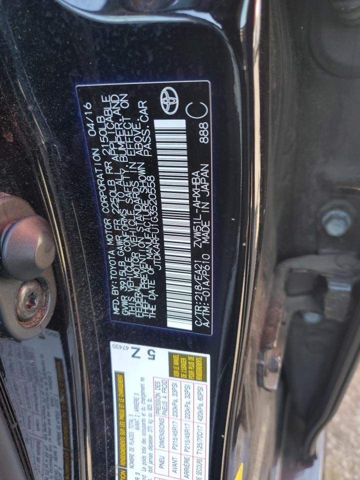 JTDKARFU1G3520558 TOYOTA PRIUS 2016