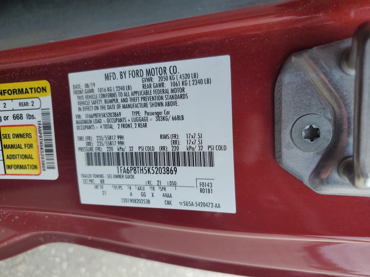 1FA6P8TH5K5203869 FORD ALL Models 2019