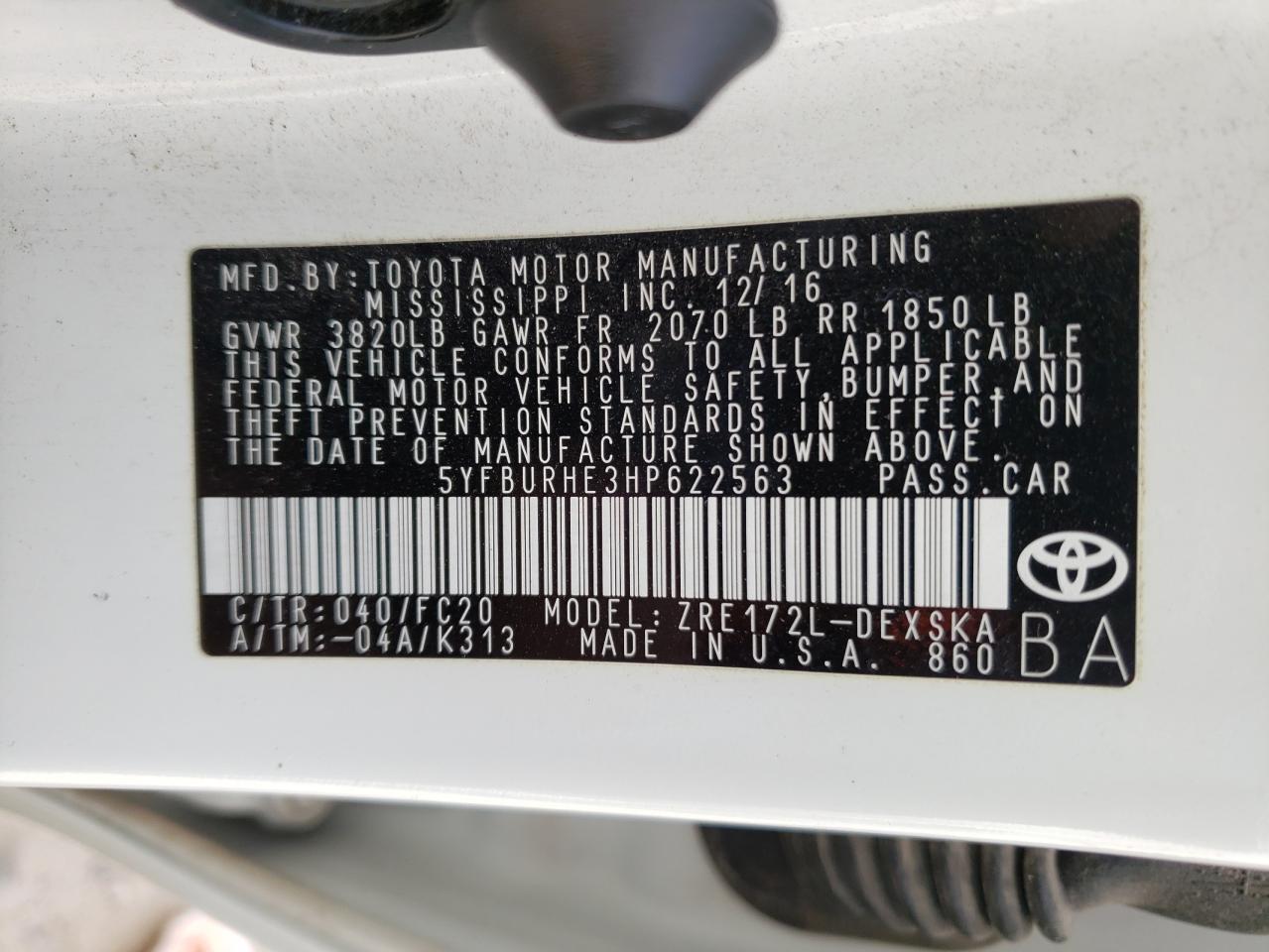 5YFBURHE3HP622563 TOYOTA COROLLA 2017