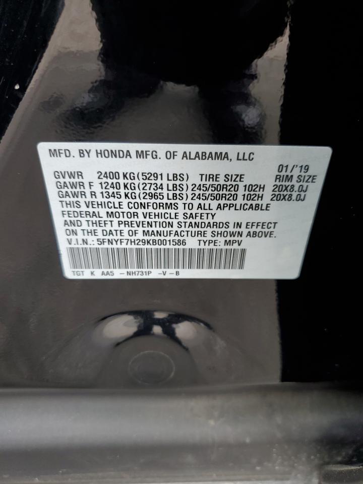 5FNYF7H29KB001586 HONDA PASSPORT 2019