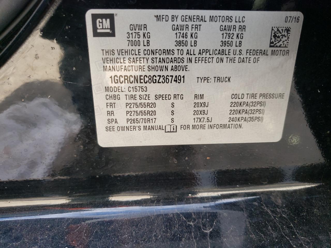 1GCRCNEC8GZ367491 CHEVROLET ALL Models 2016