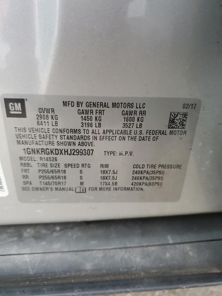 1GNKRGKDXHJ299307 CHEVROLET TRAVERSE 2017