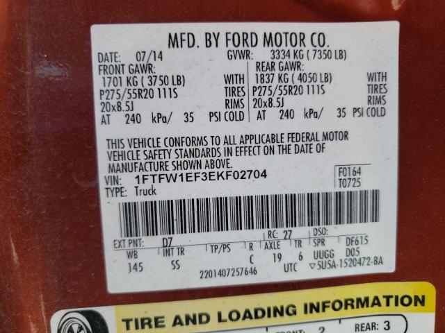 1FTFW1EF3EKF02704 Ford F150 Supercrew