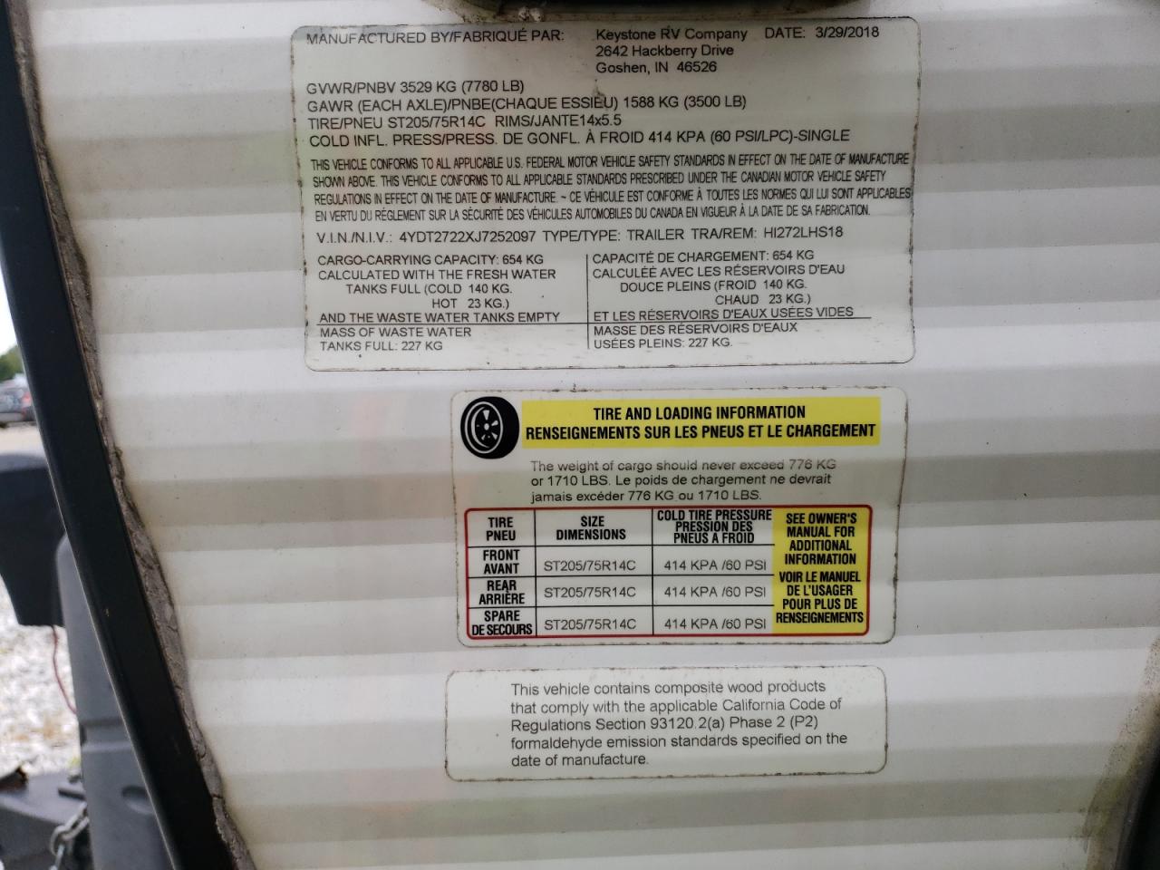 4YDT2722XJ7252097 KEYSTONE HIDEOUT 2018