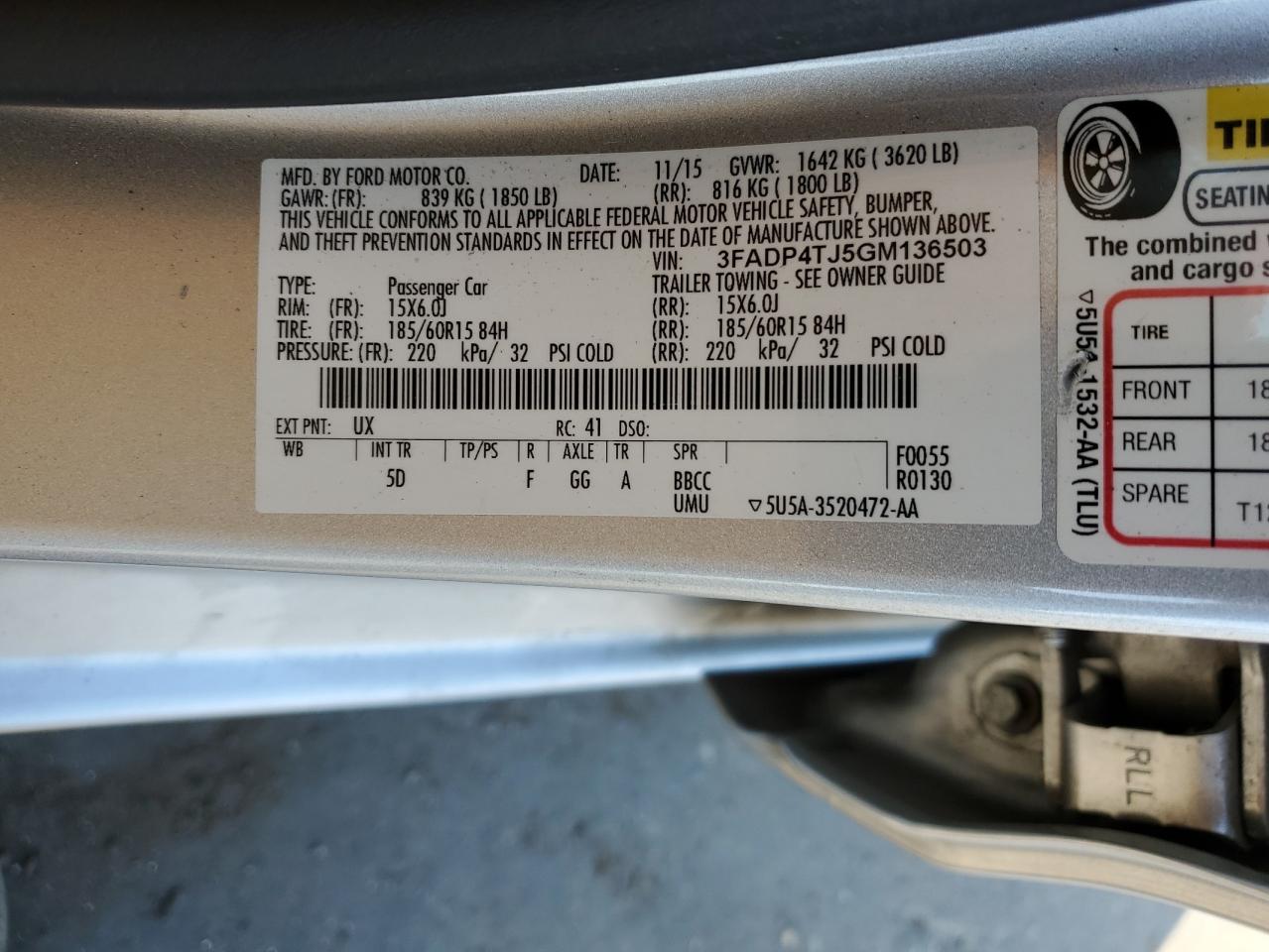 3FADP4TJ5GM136503 FORD FIESTA 2016
