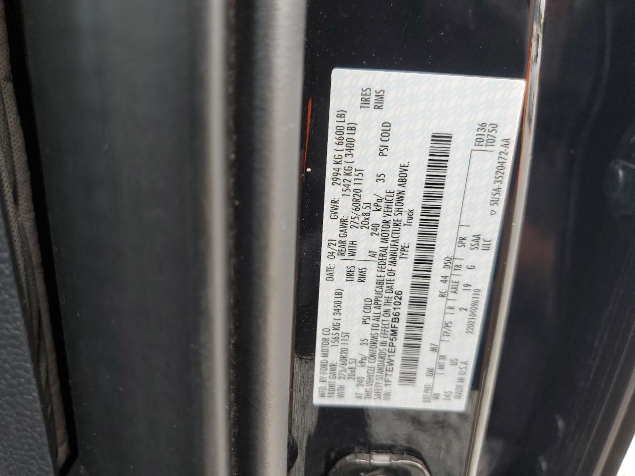 1FTEW1EP5MFB61026 FORD F-150 2021