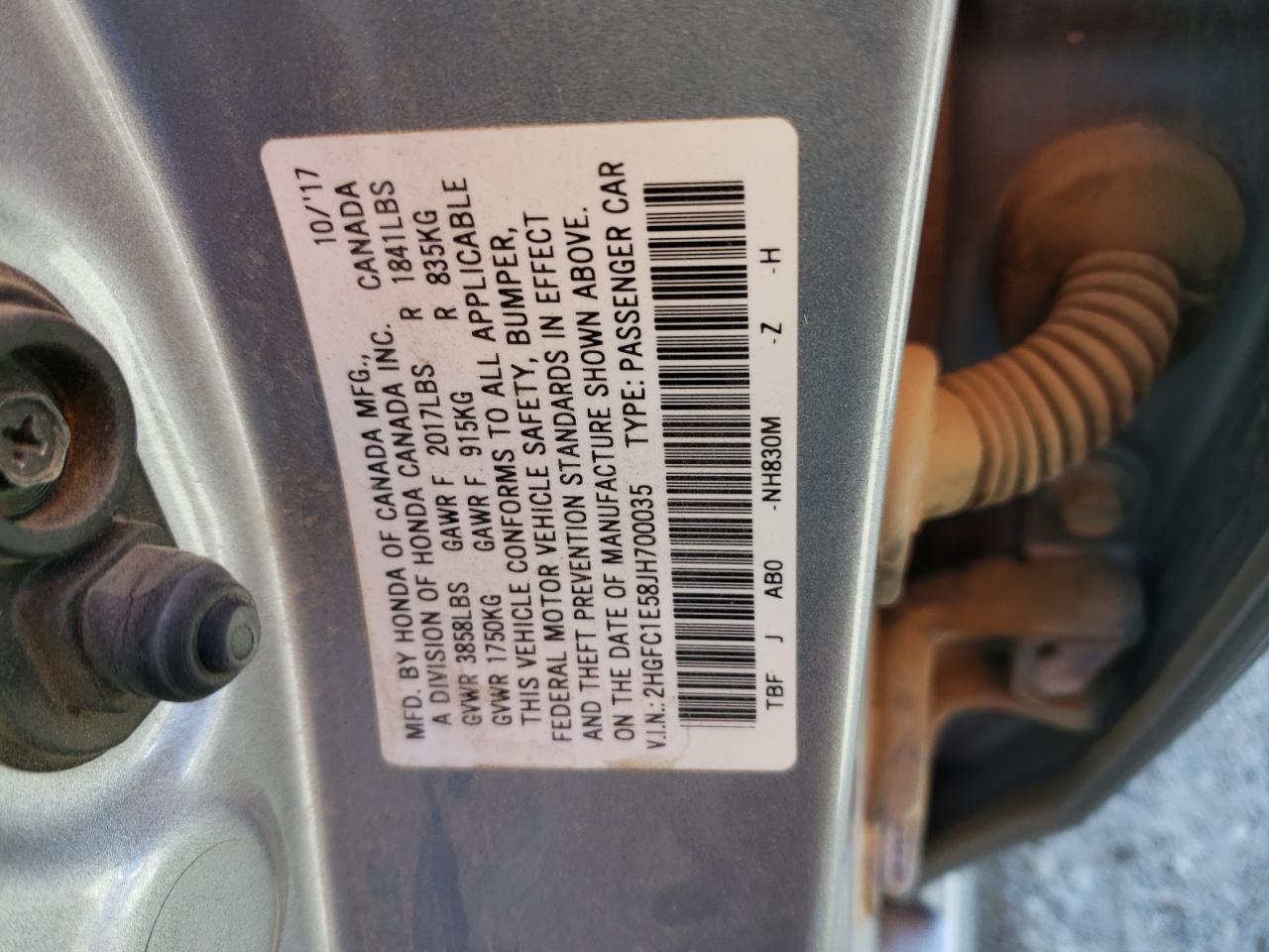 2HGFC1E58JH700035 HONDA CIVIC 2018