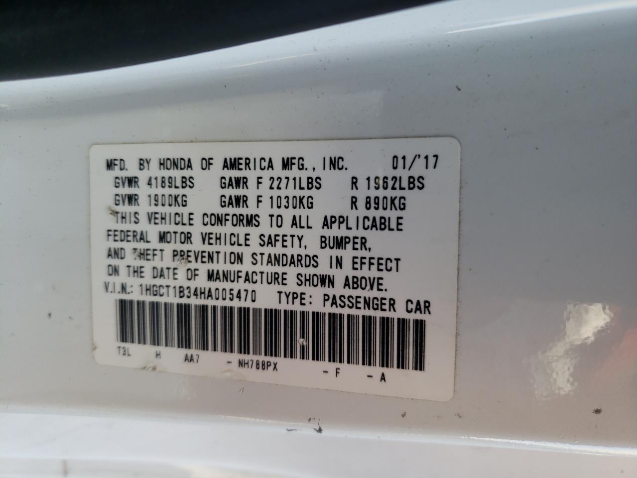 1HGCT1B34HA005470 HONDA ACCORD 2017