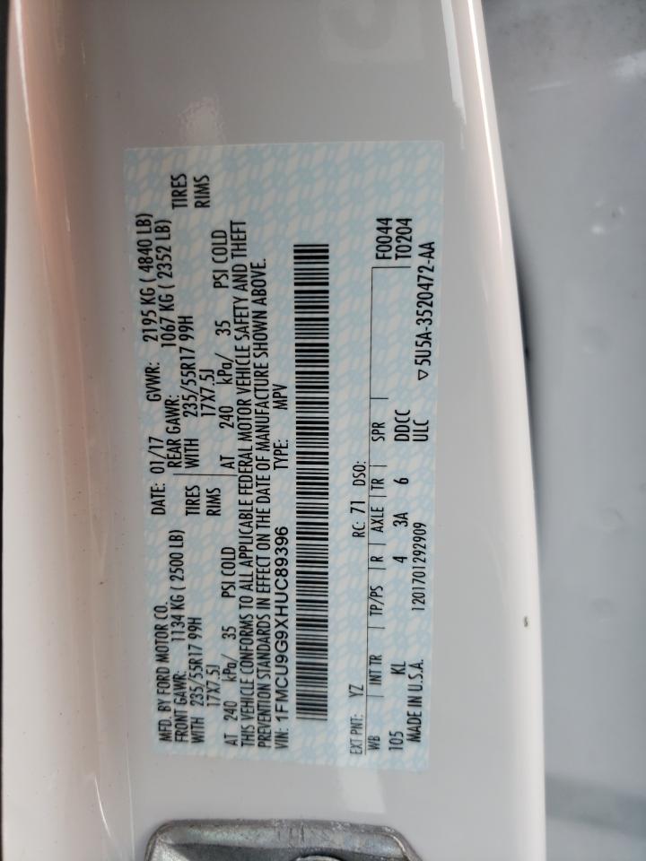 1FMCU9G9XHUC89396 FORD ESCAPE 2017