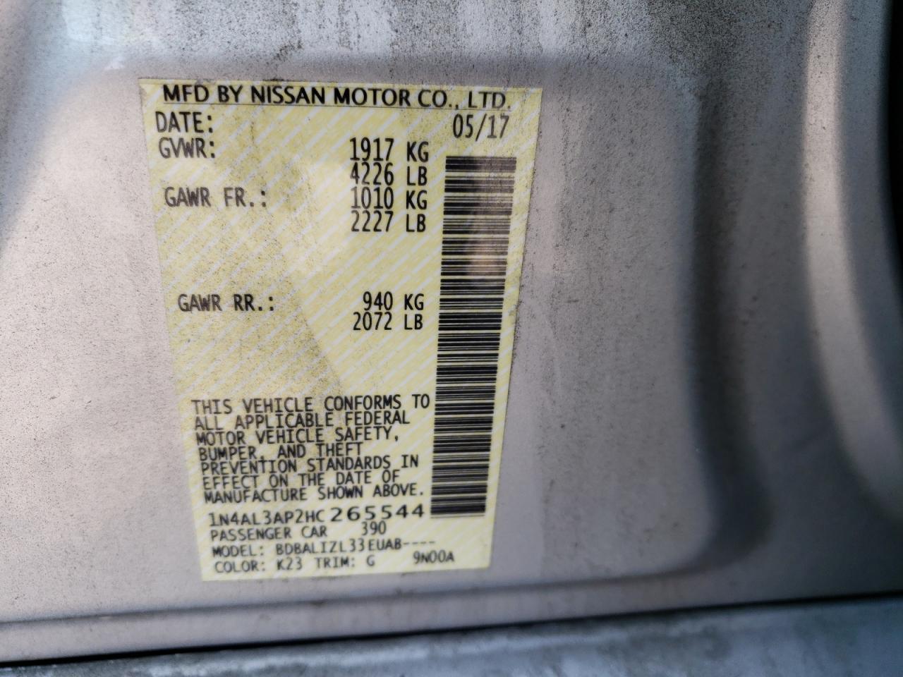 1N4AL3AP2HC265544 NISSAN ALTIMA 2017
