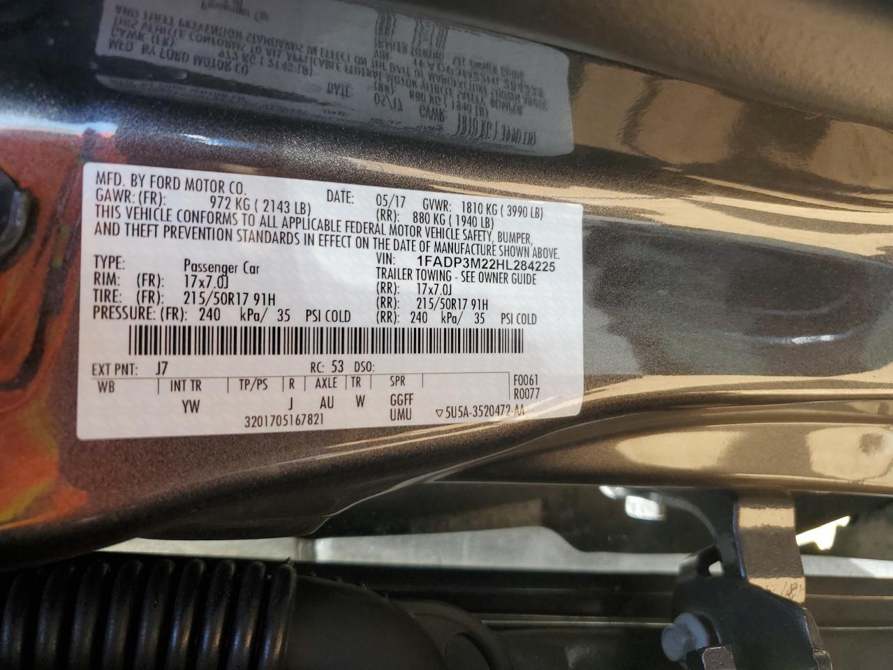 1FADP3M22HL284225 FORD FOCUS 2017