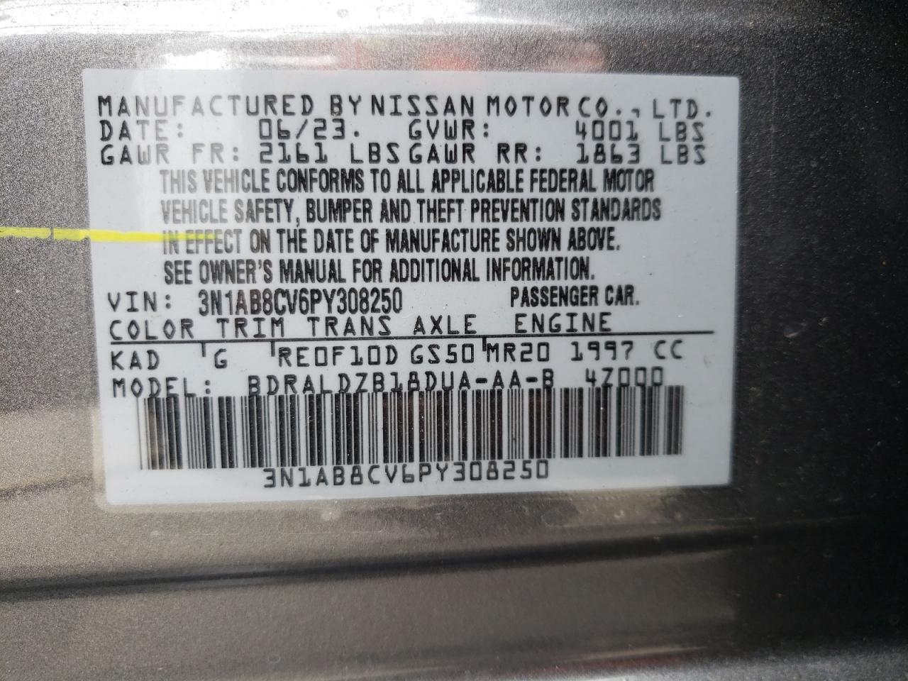 3N1AB8CV6PY308250 NISSAN SENTRA 2023