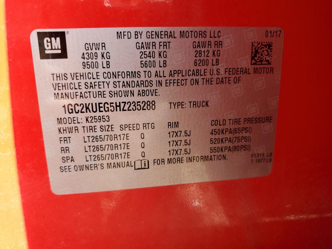1GC2KUEG5HZ235288 CHEVROLET ALL Models 2017
