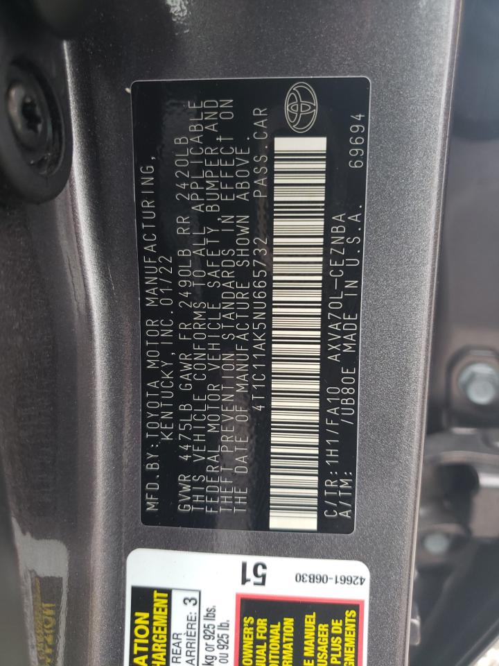 4T1C11AK5NU665732 TOYOTA CAMRY 2022