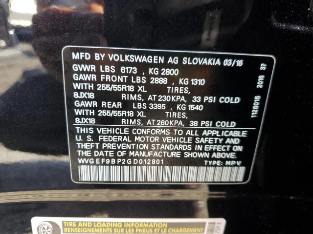 2016 VOLKSWAGEN TOUAREG SP - WVGEF9BP2GD012801