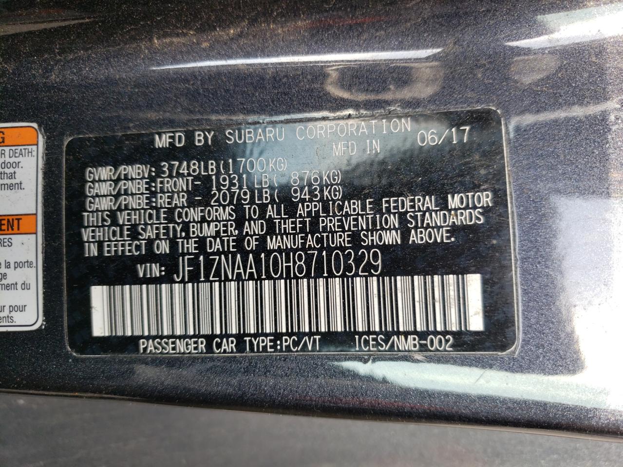 JF1ZNAA10H8710329 TOYOTA 86 2017