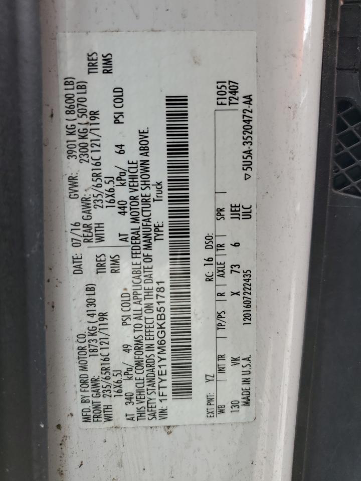 1FTYE1YM6GKB51781 FORD TRANSIT 2016