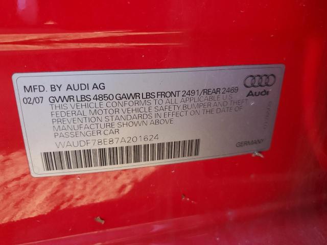 2007 Audi A4 2.0T Quattro VIN: WAUDF78E87A201624 Lot: 69106773