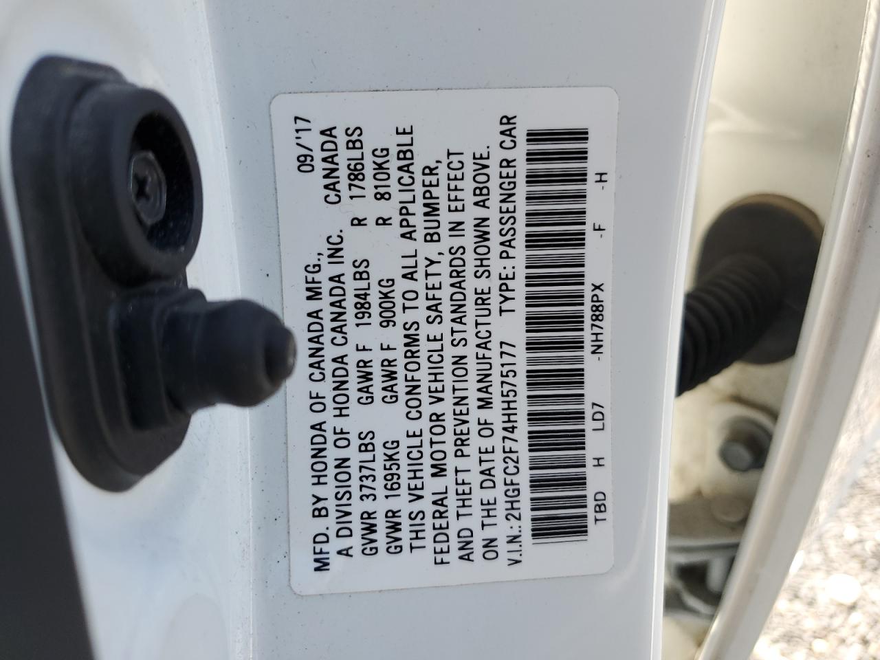 2HGFC2F74HH575177 HONDA CIVIC 2017
