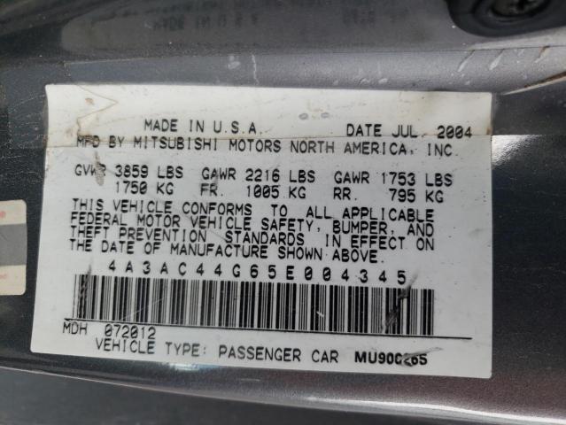 VIN: 4A3AC44G65E004345 Auction: COPART Lot: 67749973 Location: TX - EL PASO 4A3AC44G65E004345 MITSUBISHI ECLIPSE 2005 GRAY Photo 12