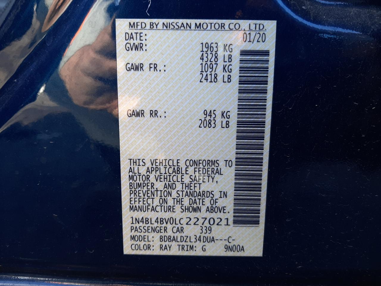 1N4BL4BV0LC227021 NISSAN ALTIMA 2020