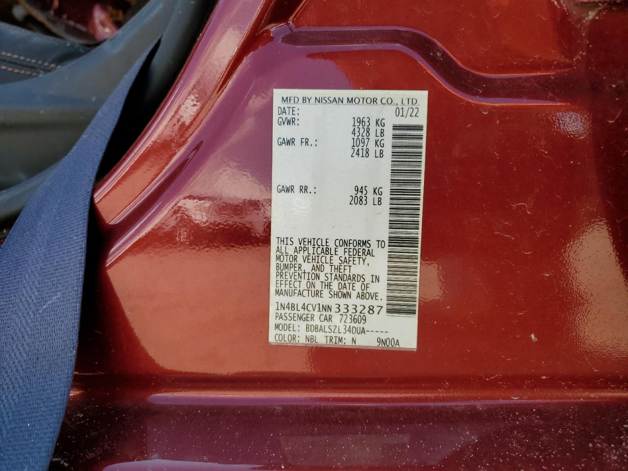 1N4BL4CV1NN333287 NISSAN ALTIMA 2022