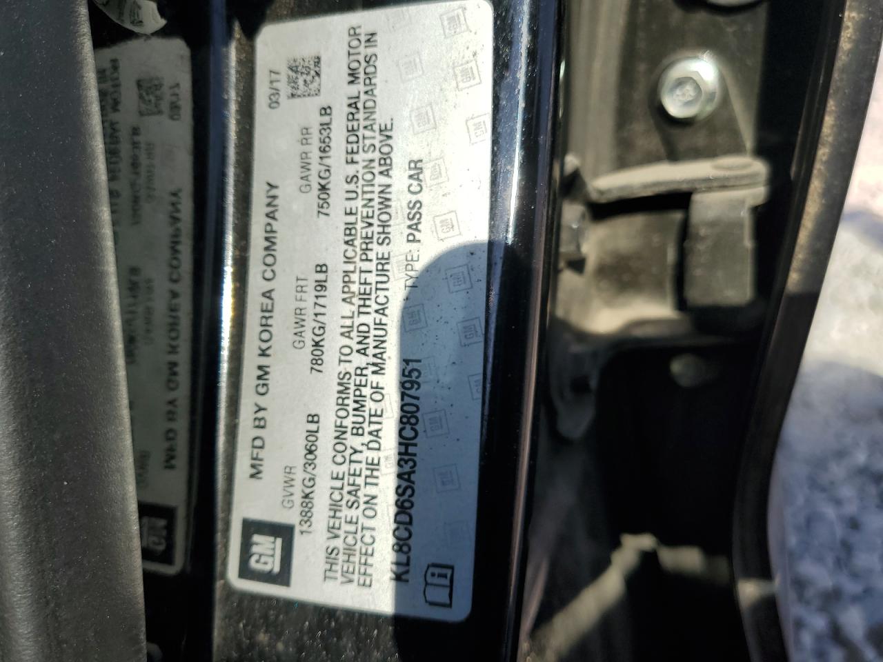 KL8CD6SA3HC807951 CHEVROLET SPARK 2017