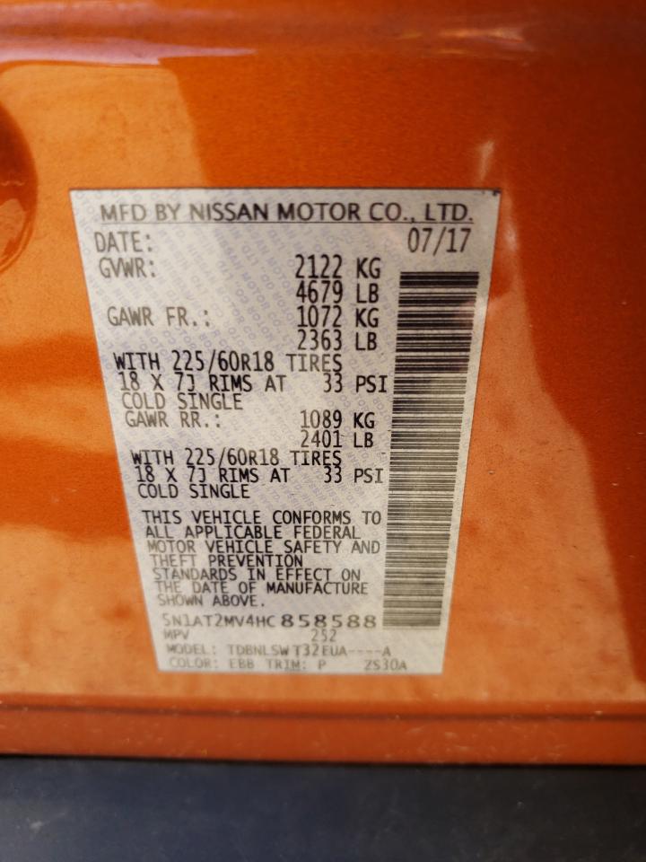 5N1AT2MV4HC858588 NISSAN ROGUE 2017