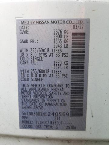 5N1DR3BD1NC240569 Nissan Pathfinder Sv