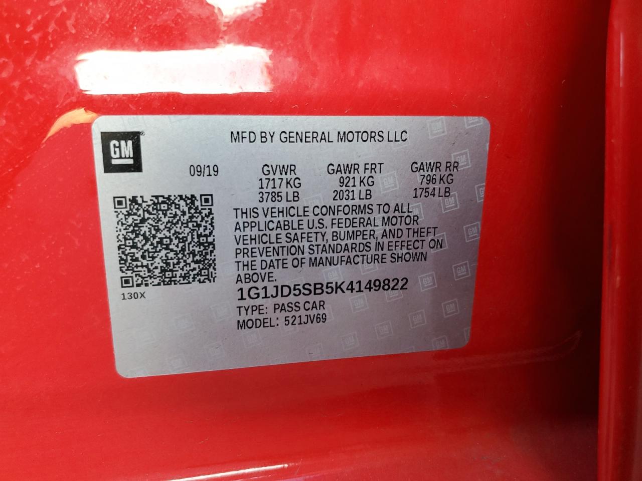 1G1JD5SB5K4149822 CHEVROLET SONIC 2019