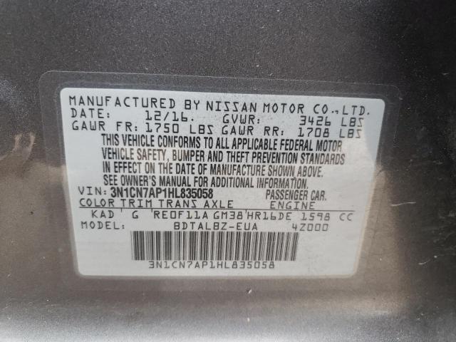 3N1CN7AP1HL835058 | 2017 NISSAN VERSA S