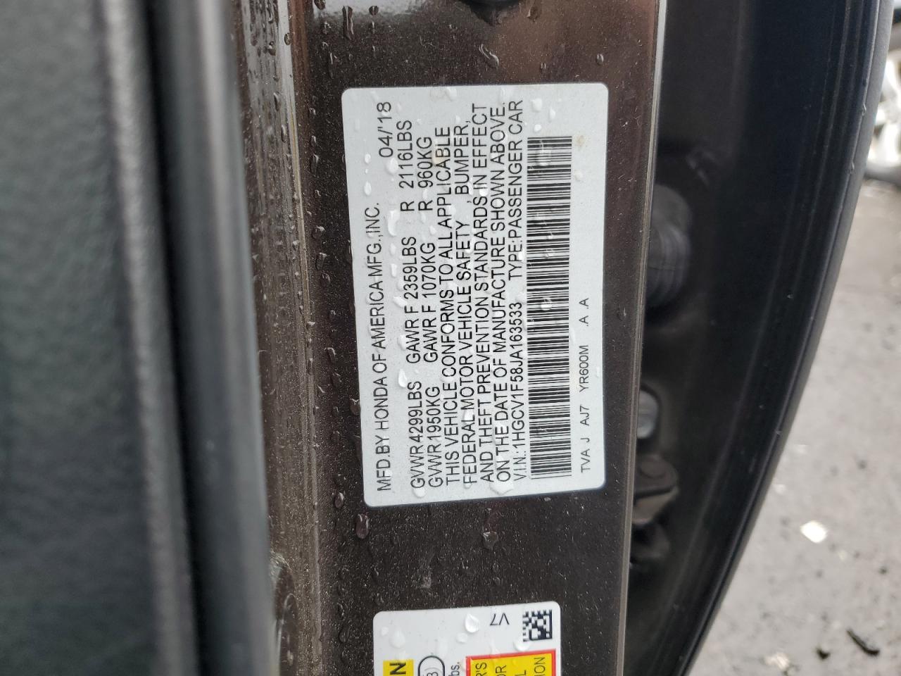 1HGCV1F58JA163533 HONDA ACCORD 2018