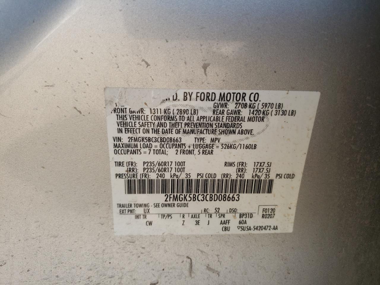 2FMGK5BC3CBD08663 2012 Ford Flex Se