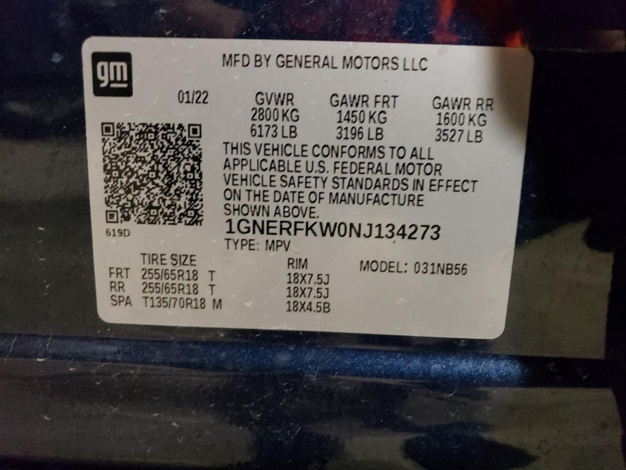 1GNERFKW0NJ134273 CHEVROLET TRAVERSE 2022