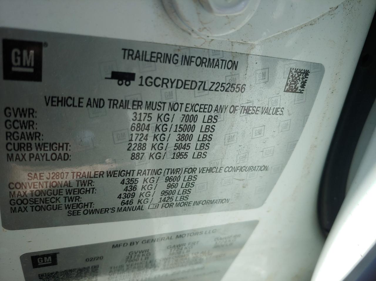 1GCRYDED7LZ252556 CHEVROLET ALL Models 2020