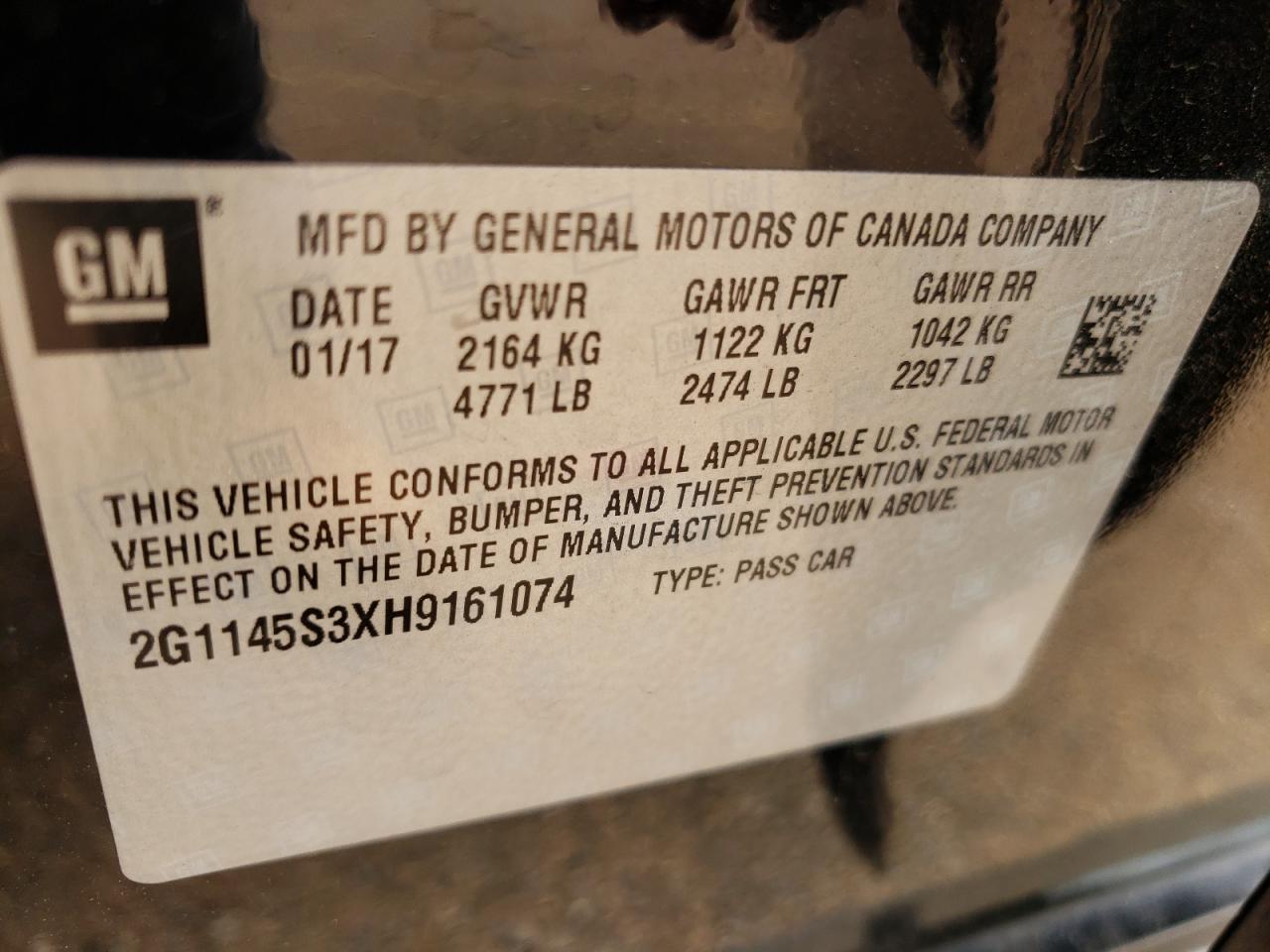 2G1145S3XH9161074 CHEVROLET IMPALA 2017