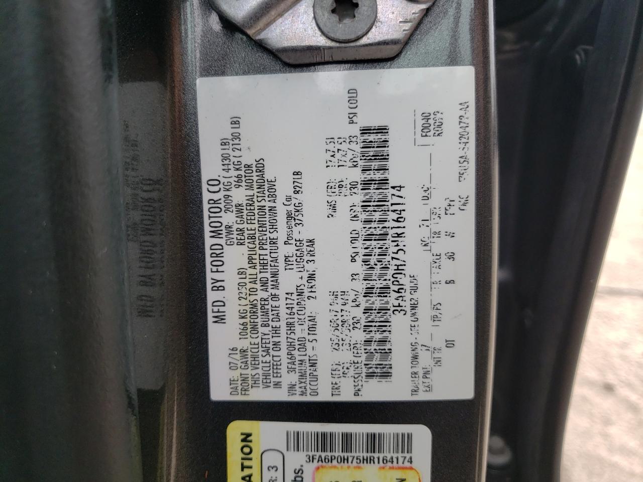 3FA6P0H75HR164174 FORD FUSION 2017