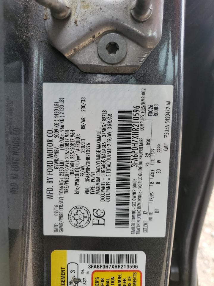VIN: 3FA6P0H7XHR210596 2017 FORD FUSION