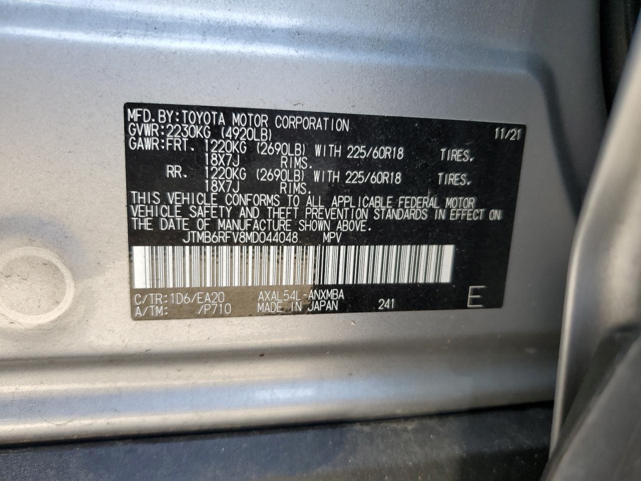 JTMB6RFV8MD044048 TOYOTA RAV4 2021