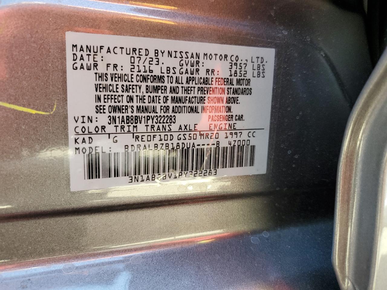 3N1AB8BV1PY322283 NISSAN SENTRA 2023
