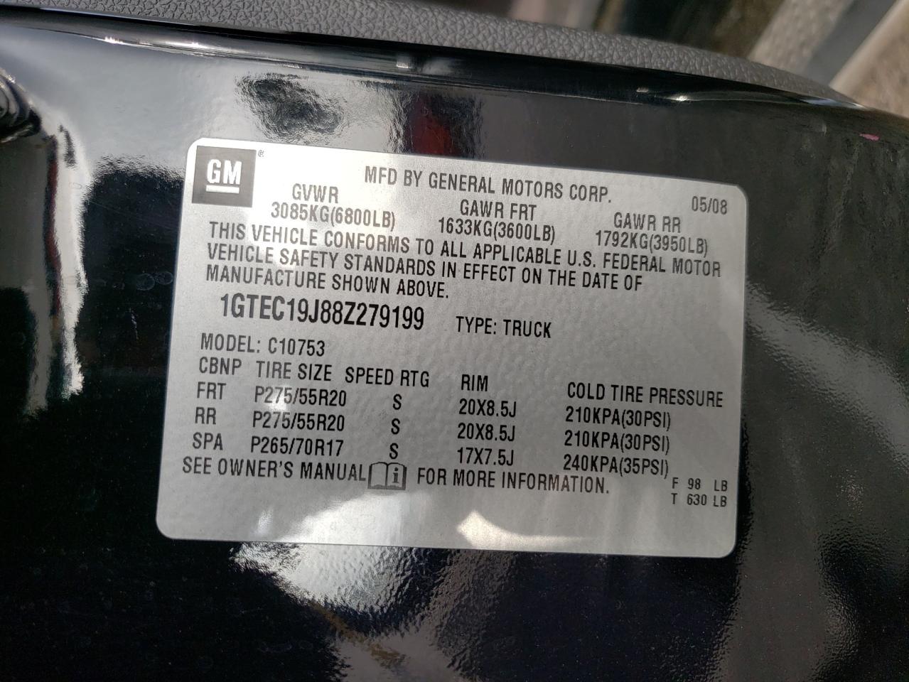 1GTEC19J88Z279199 2008 GMC Sierra C1500