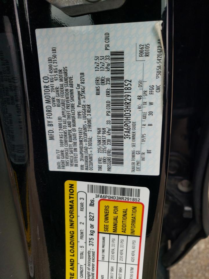 3FA6P0HD3HR291852 FORD FUSION 2017