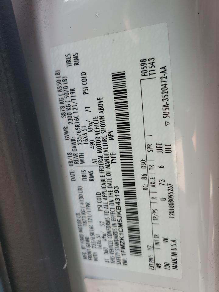 1FMZK1CM5JKB43193 FORD TRANSIT 2018