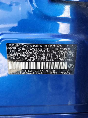 2016 LEXUS IS JTHCM1D20G5007402