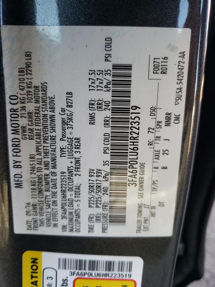 3FA6P0LU6HR223519 FORD FUSION 2017