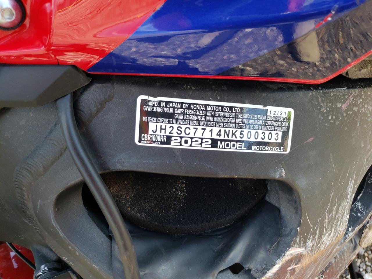 JH2SC7714NK500303 HONDA CBR CYCLE 2022