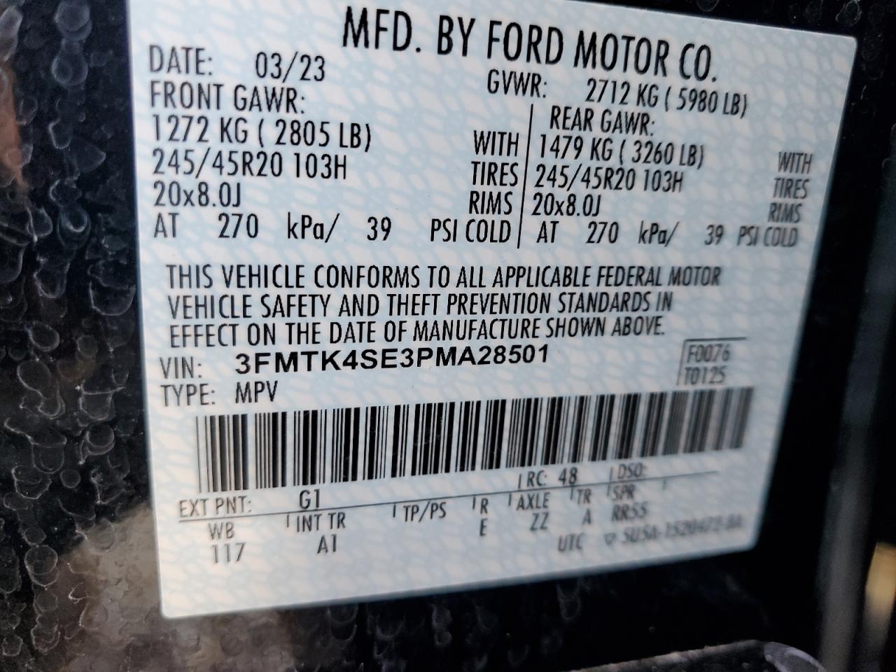 3FMTK4SE3PMA28501 FORD MUSTANG 2023